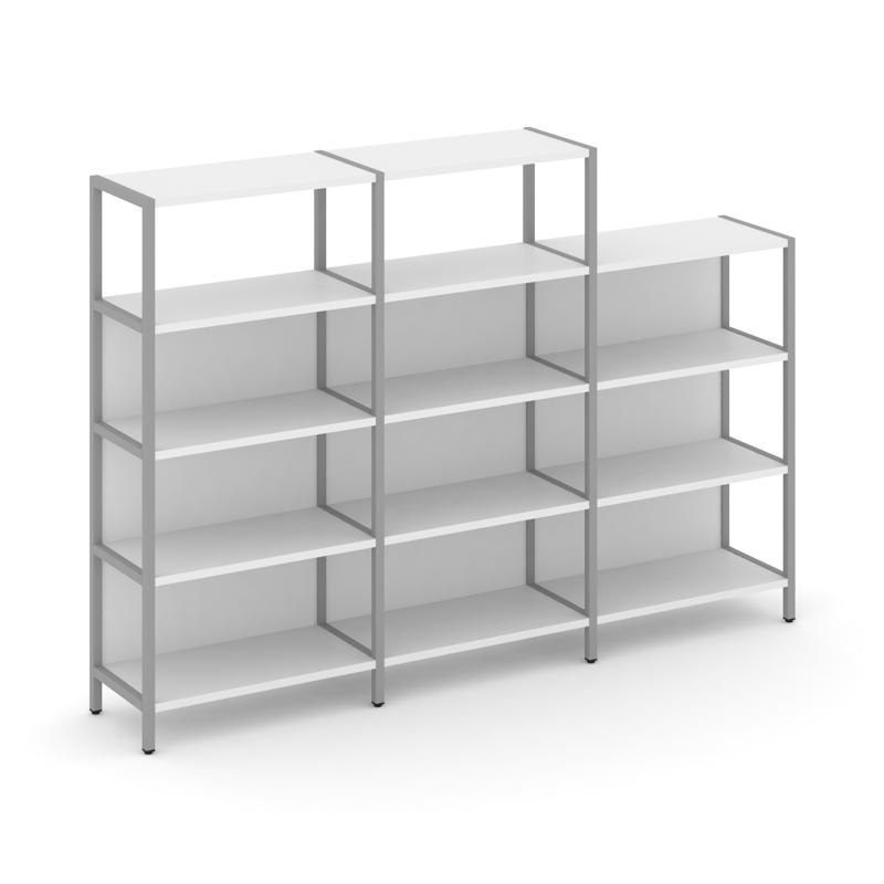 Shelf System Трехсекционный стеллаж четырех/трехярусный SN.STM-432 Белый/Металл Серый 2370*400*879