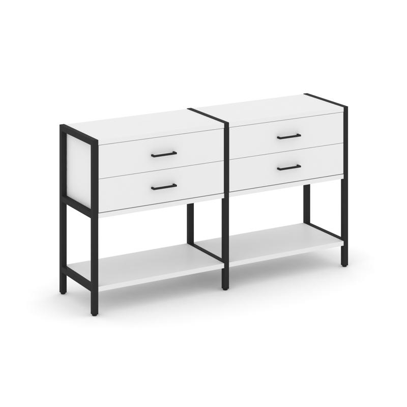 Shelf System Двухсекционный стеллаж двухярусный с ящиками SN.STM-222 Белый/Металл Черный 1590*400*87