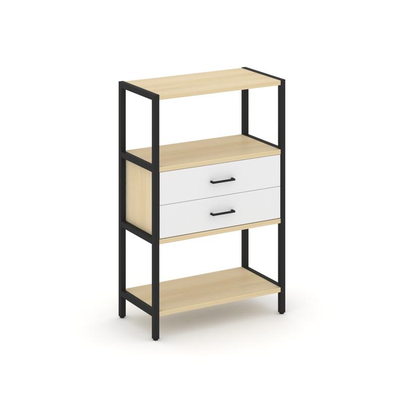Shelf System Односекционный стеллаж трехярусный с ящиками SN.STM-312 Акация Лорка/Белый/Металл Черны