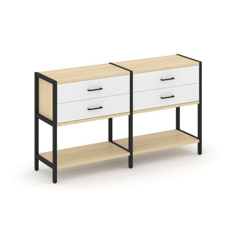 Shelf System Двухсекционный стеллаж двухярусный с ящиками SN.STM-222 Акация Лорка/Белый/Металл Черны