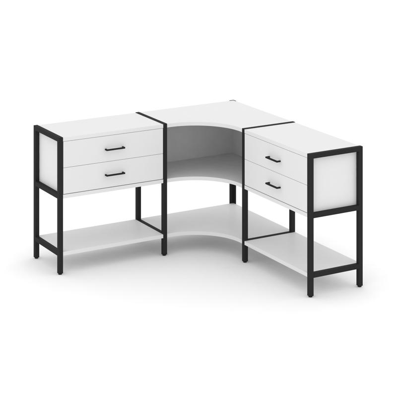 Shelf System Трехсекционный угловой стеллаж двухярусный с ящиками SN.STMU-231 Белый/Металл Черный 15