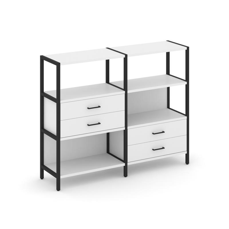 Shelf System Двухсекционный стеллаж трехярусный с ящиками SN.STM-323 Белый/Металл Черный 1590*400*12