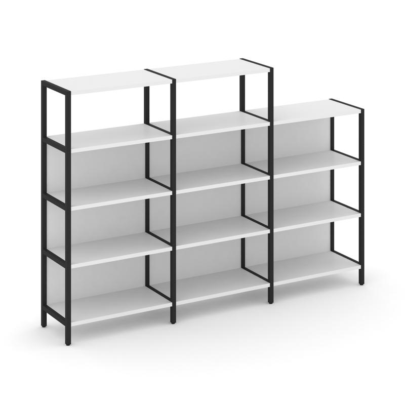 Shelf System Трехсекционный стеллаж четырех/трехярусный SN.STM-432 Белый/Металл Черный 2370*400*879