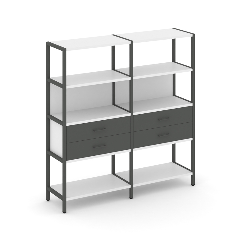 Shelf System Двухсекционный стеллаж четырехярусный с ящиками SN.STM-422 Белый/Антрацит/Металл Антрац