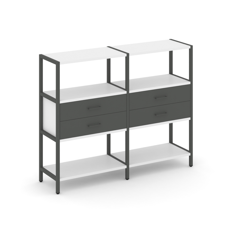 Shelf System Двухсекционный стеллаж трехярусный с ящиками SN.STM-322 Белый/Антрацит/Металл Антрацит