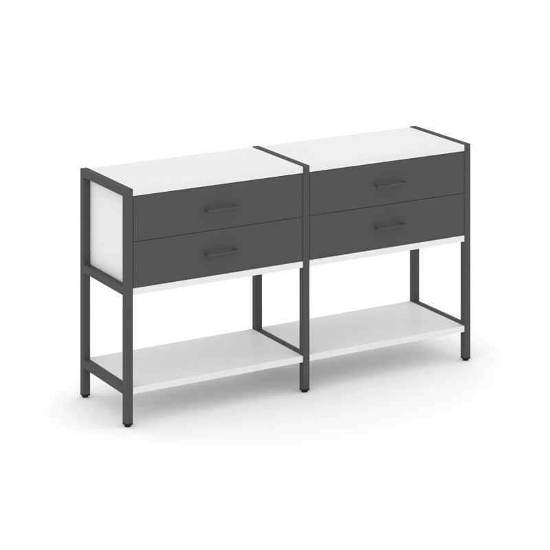 Shelf System Двухсекционный стеллаж двухярусный с ящиками SN.STM-222 Белый/Антрацит/Металл Антрацит