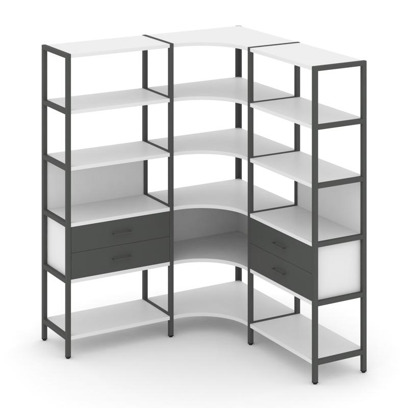 Shelf System Трехсекционный угловой стеллаж пятиярусный с ящиками SN.STMU-531 Белый/Антрацит/Металл