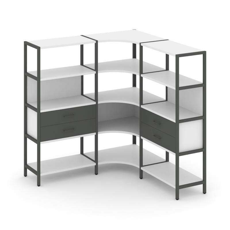 Shelf System Трехсекционный угловой стеллаж четырехярусный с ящиками SN.STMU-431 Белый/Антрацит/Мета