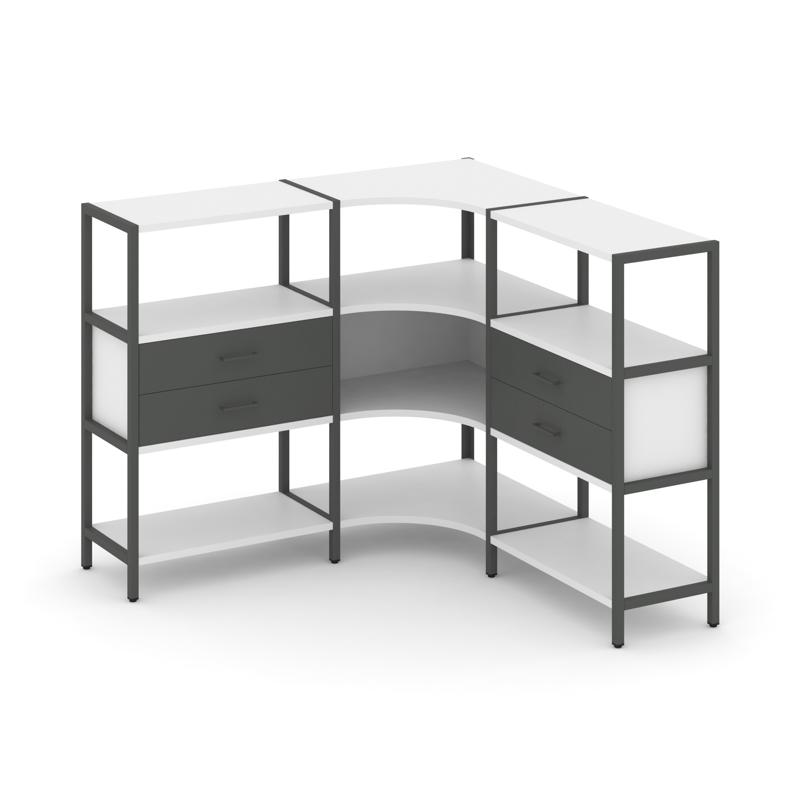Shelf System Трехсекционный угловой стеллаж трехярусный с ящиками SN.STMU-331 Белый/Антрацит/Металл