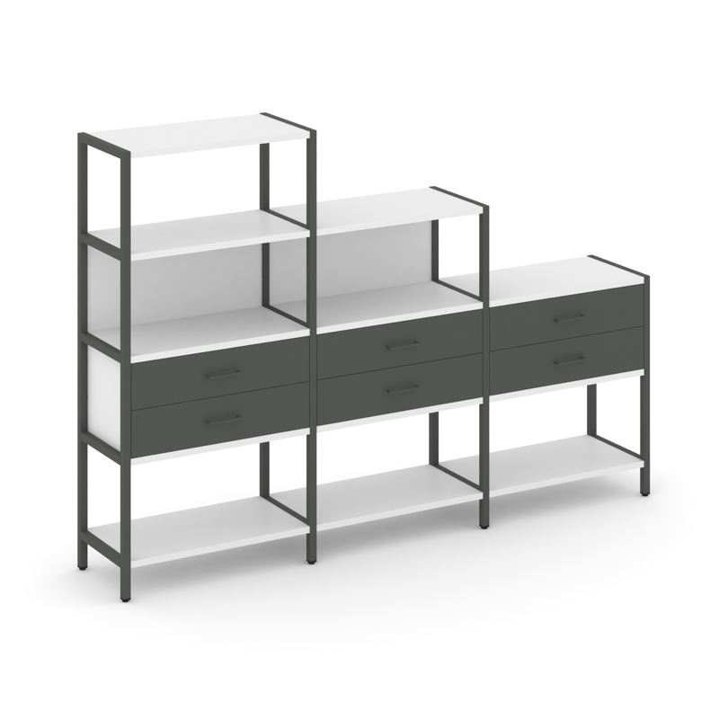 Shelf System Трехсекционный стеллаж четырех/трех/двухярусный с ящиками SN.STM-431 Белый/Антрацит/Мет