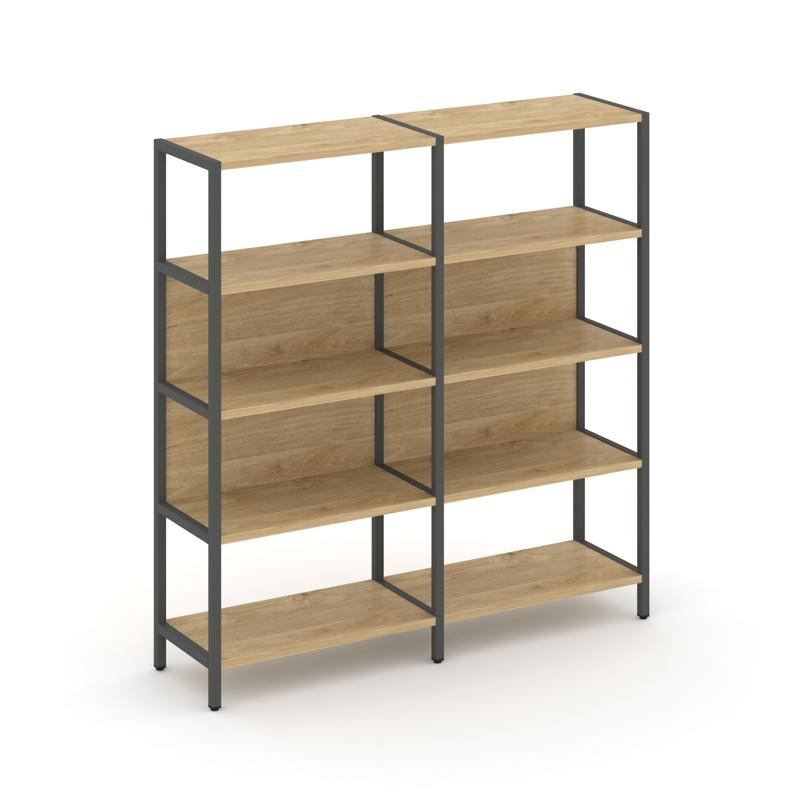 Shelf System Двухсекционный стеллаж четырехярусный SN.STM-421 Тиквуд Светлый/Металл Антрацит 1590*40