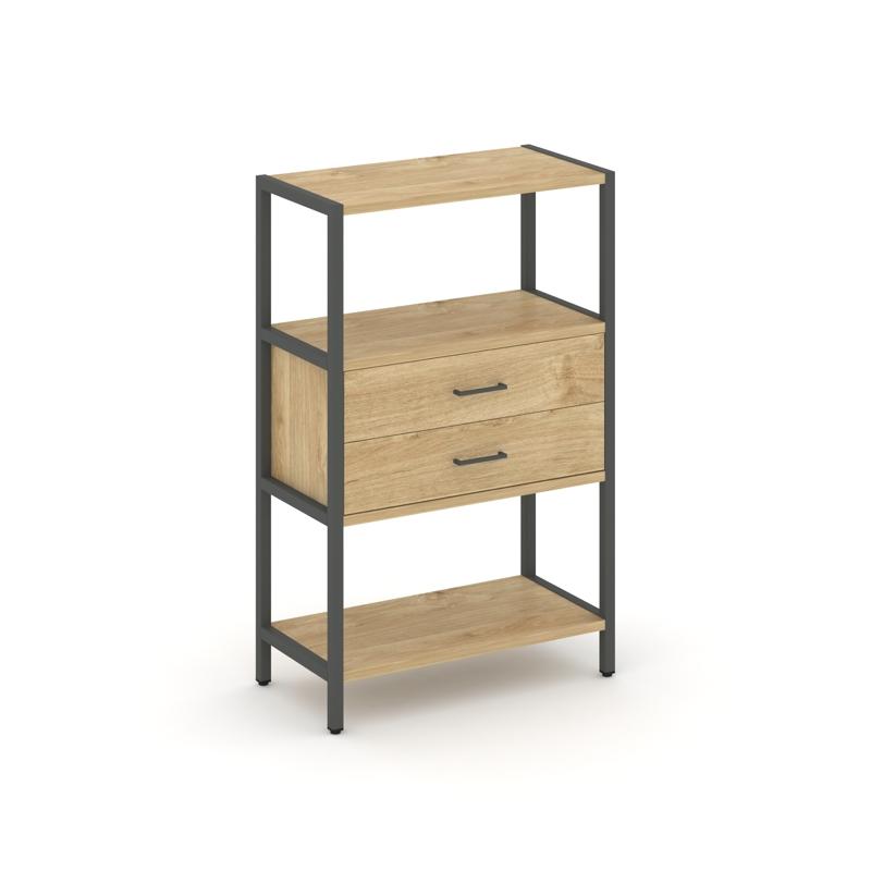 Shelf System Односекционный стеллаж трехярусный с ящиками SN.STM-312 Тиквуд Светлый/Металл Антрацит