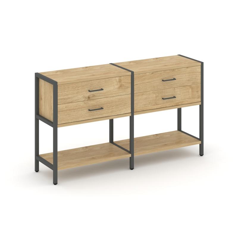 Shelf System Двухсекционный стеллаж двухярусный с ящиками SN.STM-222 Тиквуд Светлый/Металл Антрацит