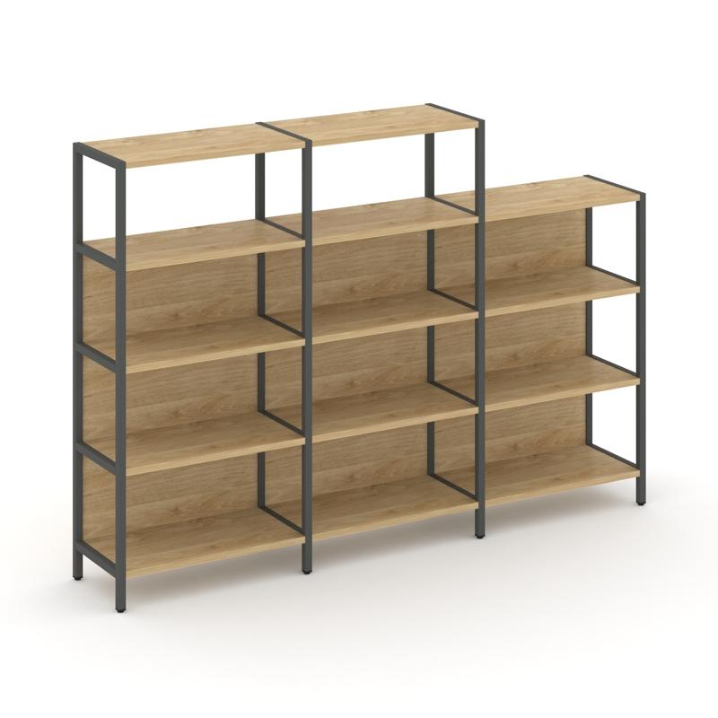 Shelf System Трехсекционный стеллаж четырех/трехярусный SN.STM-432 Тиквуд Светлый/Металл Антрацит 23