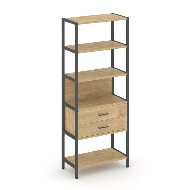 Shelf System Односекционный стеллаж пятиярусный с ящиками SN.STM-512 Тиквуд Светлый/Металл Антрацит