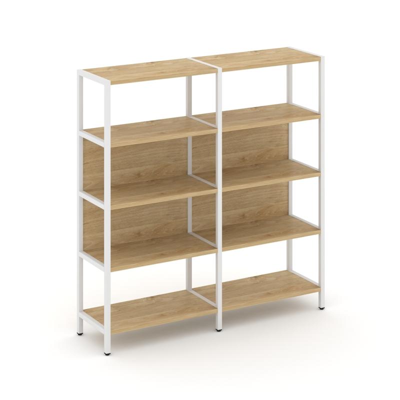 Shelf System Двухсекционный стеллаж четырехярусный SN.STM-421 Тиквуд Светлый/Металл Белый 1590*400*1