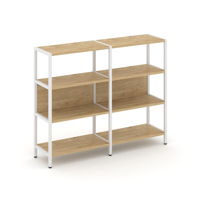 Shelf System Двухсекционный стеллаж трехярусный SN.STM-321 Тиквуд Светлый/Металл Белый 1590*400*1246