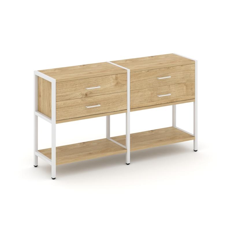 Shelf System Двухсекционный стеллаж двухярусный с ящиками SN.STM-222 Тиквуд Светлый/Металл Белый 159