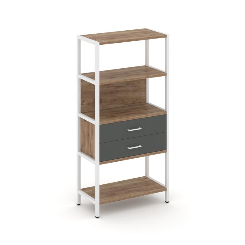 Shelf System Односекционный стеллаж четырехярусный с ящиками SN.STM-412 Дуб Табак/Антрацит/Металл Бе