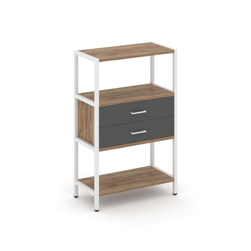 Shelf System Односекционный стеллаж трехярусный с ящиками SN.STM-312 Дуб Табак/Антрацит/Металл Белый