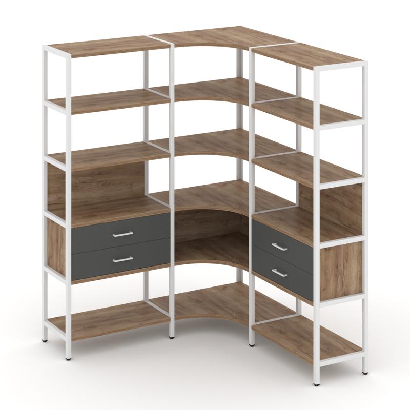 Shelf System Трехсекционный угловой стеллаж пятиярусный с ящиками SN.STMU-531 Дуб Табак/Антрацит/Мет