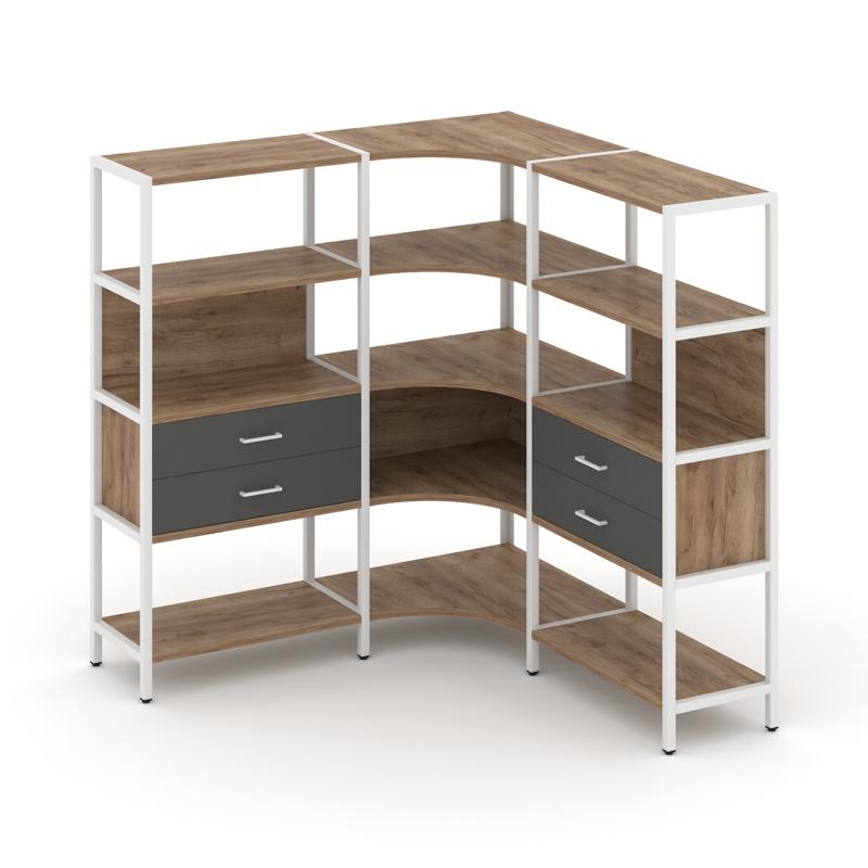 Shelf System Трехсекционный угловой стеллаж четырехярусный с ящиками SN.STMU-431 Дуб Табак/Антрацит/