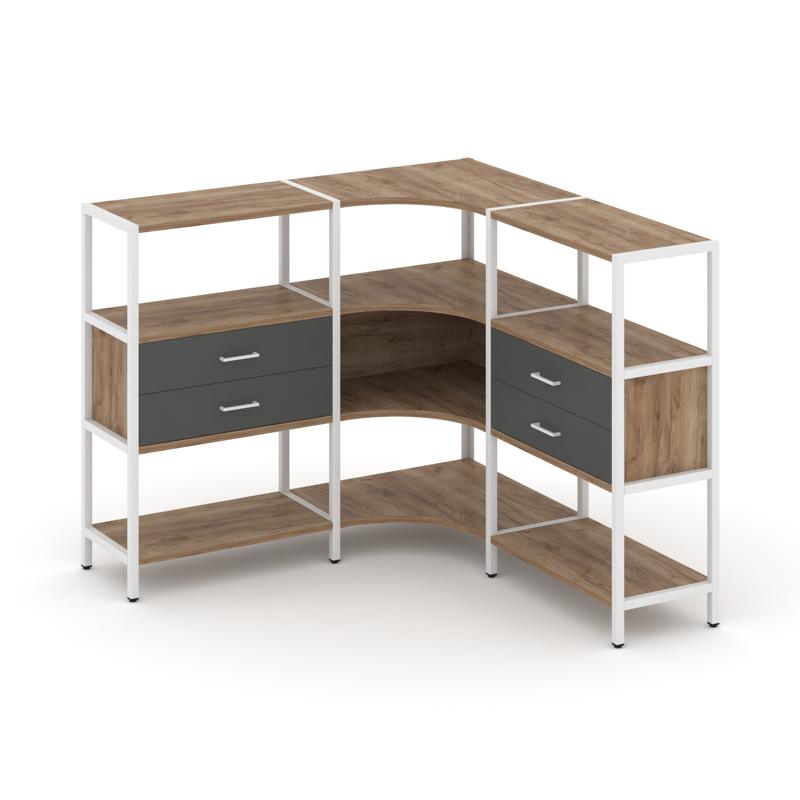 Shelf System Трехсекционный угловой стеллаж трехярусный с ящиками SN.STMU-331 Дуб Табак/Антрацит/Мет