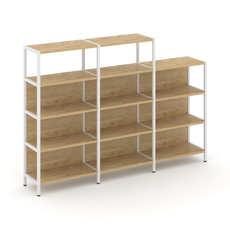 Shelf System Трехсекционный стеллаж четырех/трехярусный SN.STM-432 Тиквуд Светлый/Металл Белый 2370*