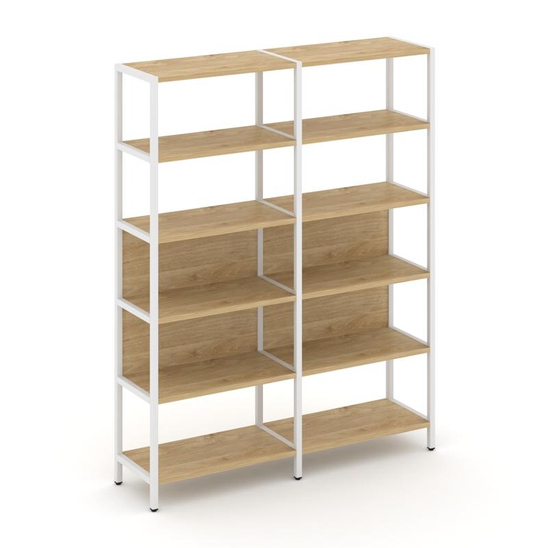 Shelf System Двухсекционный стеллаж пятиярусный SN.STM-521 Тиквуд Светлый/Металл Белый 1590*400*1980