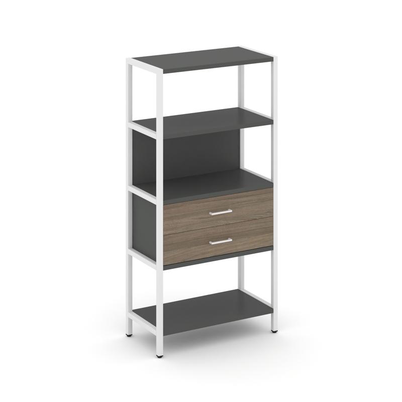 Shelf System Односекционный стеллаж четырехярусный с ящиками SN.STM-412 Антрацит/Вяз Благородный/Мет