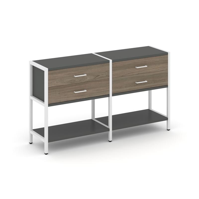 Shelf System Двухсекционный стеллаж двухярусный с ящиками SN.STM-222 Антрацит/Вяз Благородный/Металл