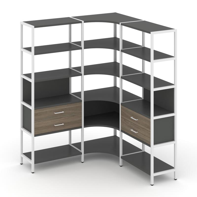 Shelf System Трехсекционный угловой стеллаж пятиярусный с ящиками SN.STMU-531 Антрацит/Вяз Благородн