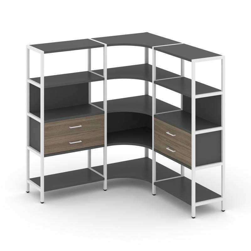 Shelf System Трехсекционный угловой стеллаж четырехярусный с ящиками SN.STMU-431 Антрацит/Вяз Благор