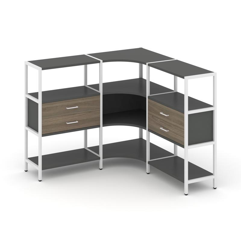 Shelf System Трехсекционный угловой стеллаж трехярусный с ящиками SN.STMU-331 Антрацит/Вяз Благородн