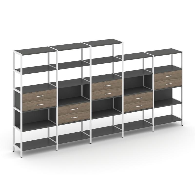 Shelf System Пятисекционный стеллаж пятиярусный с ящиками SN.STM-551 Антрацит/Вяз Благородный/Металл