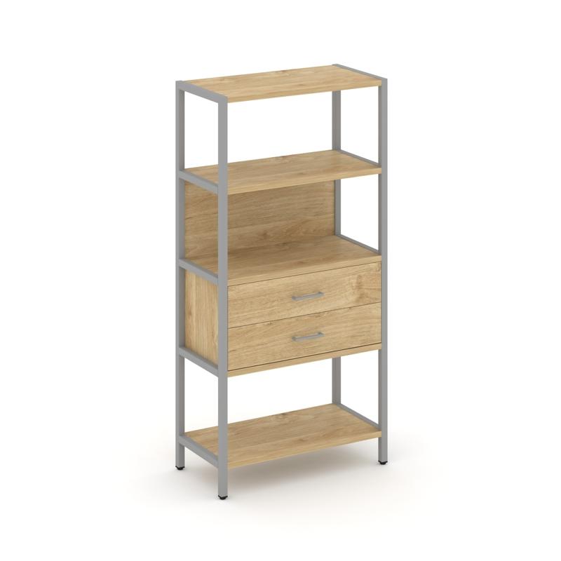 Shelf System Односекционный стеллаж четырехярусный с ящиками SN.STM-412 Тиквуд Светлый/Металл Серый