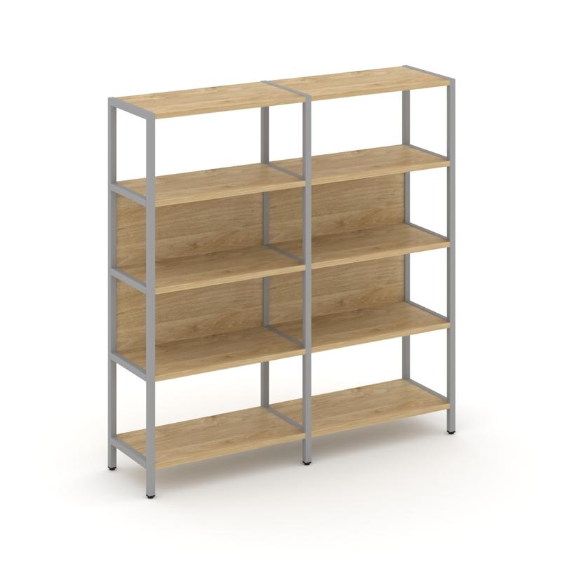 Shelf System Двухсекционный стеллаж четырехярусный SN.STM-421 Тиквуд Светлый/Металл Серый 1590*400*1