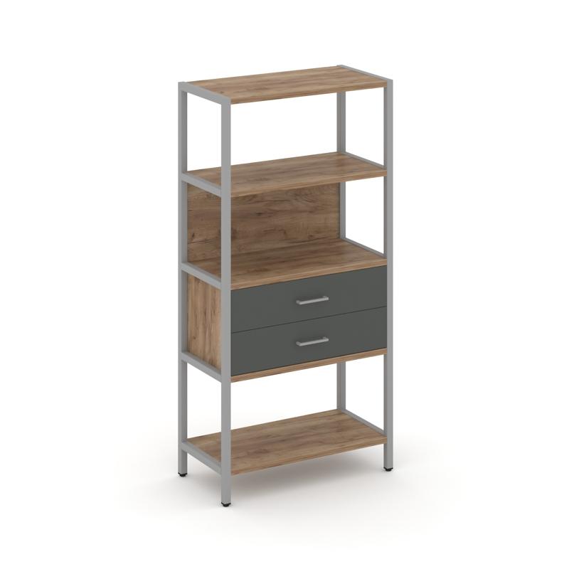 Shelf System Односекционный стеллаж четырехярусный с ящиками SN.STM-412 Дуб Табак/Антрацит/Металл Се