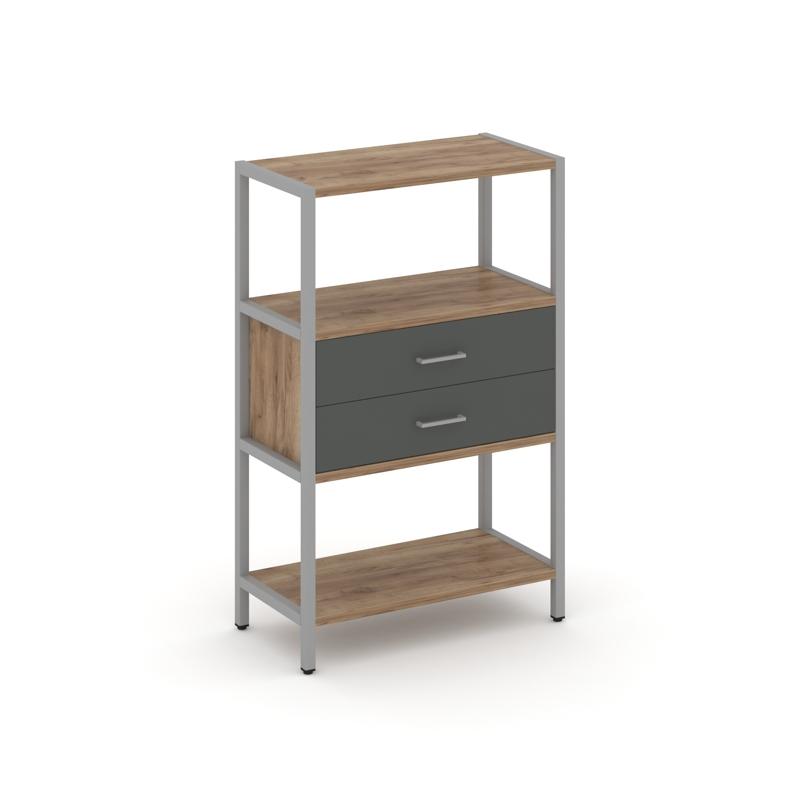 Shelf System Односекционный стеллаж трехярусный с ящиками SN.STM-312 Дуб Табак/Антрацит/Металл Серый