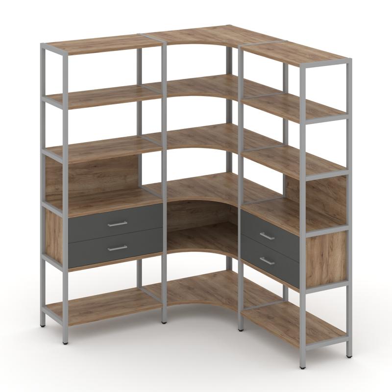 Shelf System Трехсекционный угловой стеллаж пятиярусный с ящиками SN.STMU-531 Дуб Табак/Антрацит/Мет