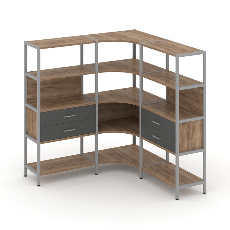 Shelf System Трехсекционный угловой стеллаж четырехярусный с ящиками SN.STMU-431 Дуб Табак/Антрацит/