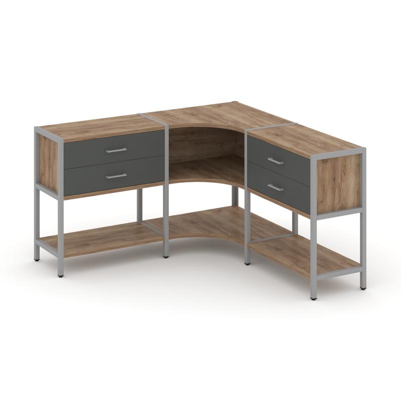 Shelf System Трехсекционный угловой стеллаж двухярусный с ящиками SN.STMU-231 Дуб Табак/Антрацит/Мет