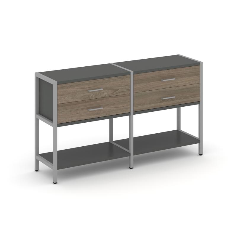 Shelf System Двухсекционный стеллаж двухярусный с ящиками SN.STM-222 Антрацит/Вяз Благородный/Металл