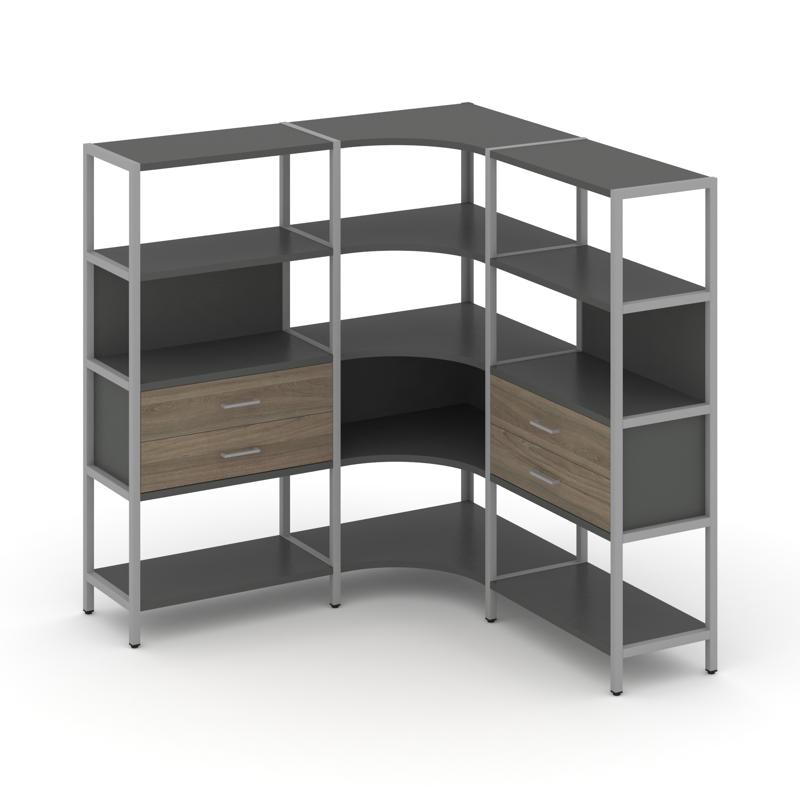 Shelf System Трехсекционный угловой стеллаж четырехярусный с ящиками SN.STMU-431 Антрацит/Вяз Благор