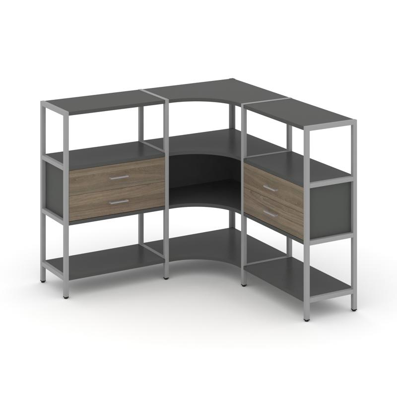 Shelf System Трехсекционный угловой стеллаж трехярусный с ящиками SN.STMU-331 Антрацит/Вяз Благородн