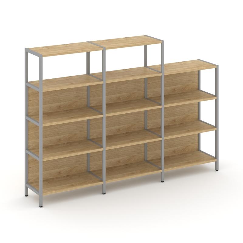 Shelf System Трехсекционный стеллаж четырех/трехярусный SN.STM-432 Тиквуд Светлый/Металл Серый 2370*