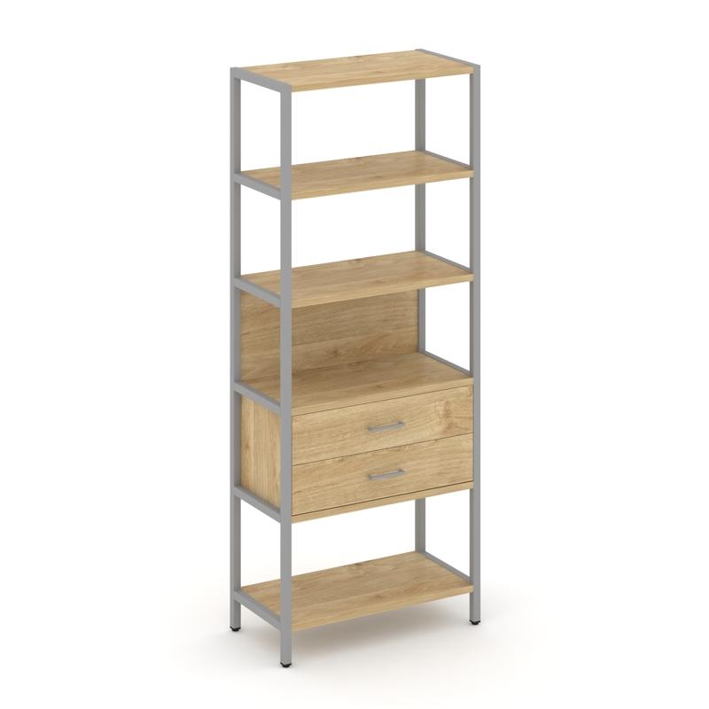 Shelf System Односекционный стеллаж пятиярусный с ящиками SN.STM-512 Тиквуд Светлый/Металл Серый 810