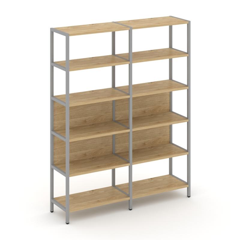 Shelf System Двухсекционный стеллаж пятиярусный SN.STM-521 Тиквуд Светлый/Металл Серый 1590*400*1980