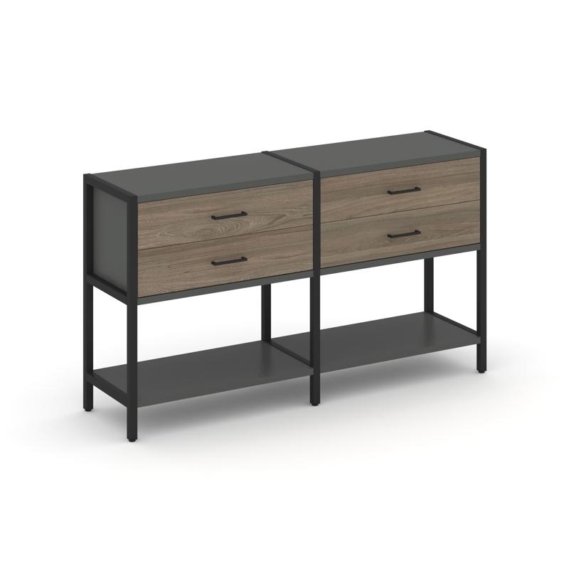 Shelf System Двухсекционный стеллаж двухярусный с ящиками SN.STM-222 Антрацит/Вяз Благородный/Металл