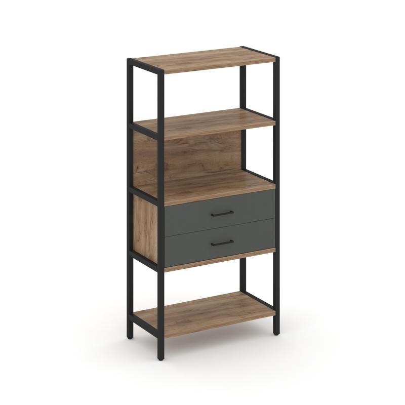 Shelf System Односекционный стеллаж четырехярусный с ящиками SN.STM-412 Дуб Табак/Антрацит/Металл Че